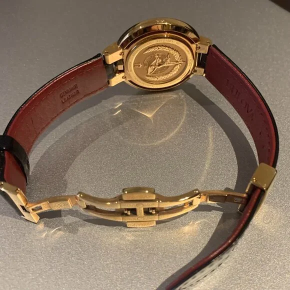 Bulova Women’s Rubaiyat Black Leather Strap Bezel Watch - Picture 3 of 5